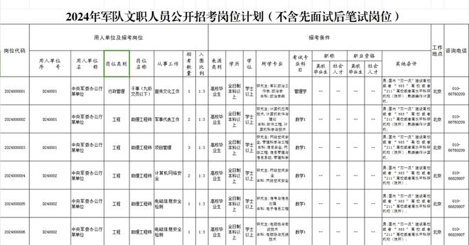 部队文职2024年招考岗位表全景解读与分析